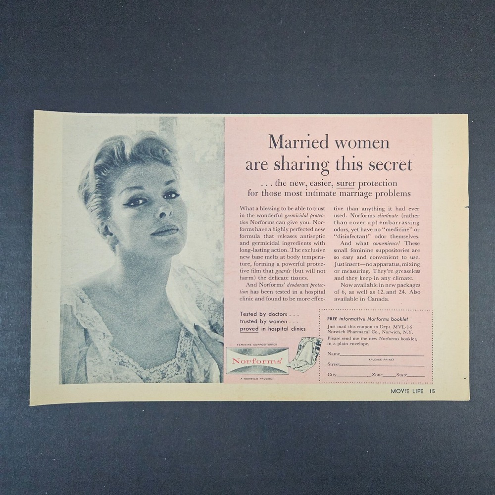 1961 Norforms Norwich NY‎ Pharmacal Co Vintage Print Ad Feminine Suppositories